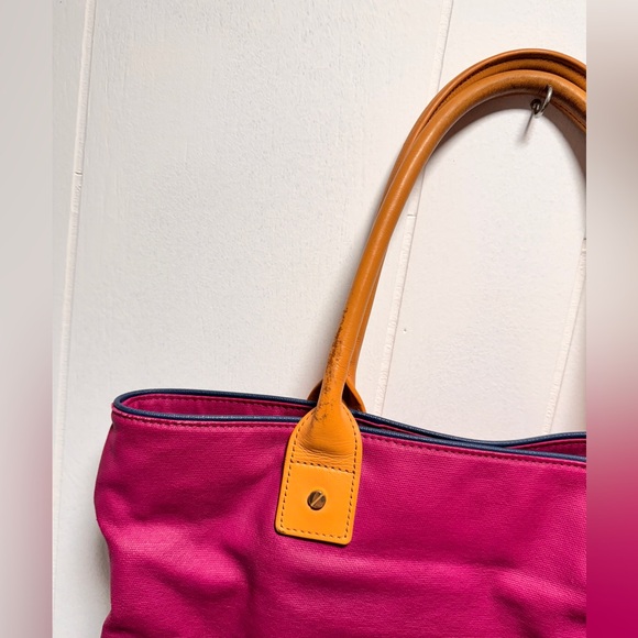 Tory Burch Women's Fuchsia Navy Canvas Jaden Large Tote Bag - Picture 3 of 7